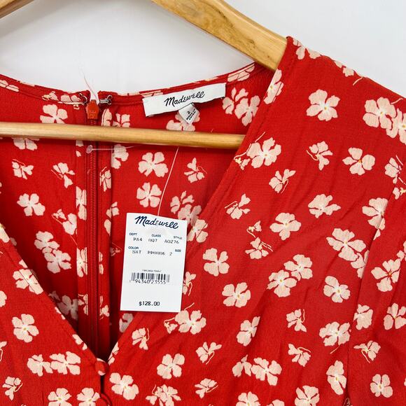 NWT $128 Madewell AO276 Button-Front Tie-Sleeve Retro Dress Size 2 - Picture 5 of 7
